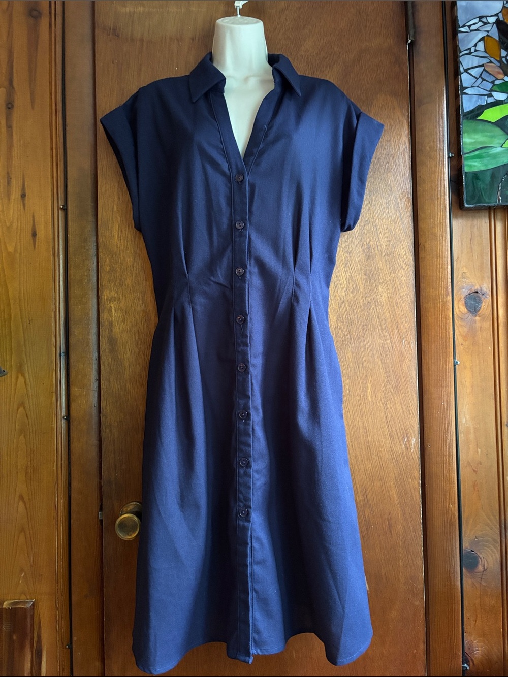 Julia Jordan Navy Cap-Sleeve Button-Front Dress size 14 preowned